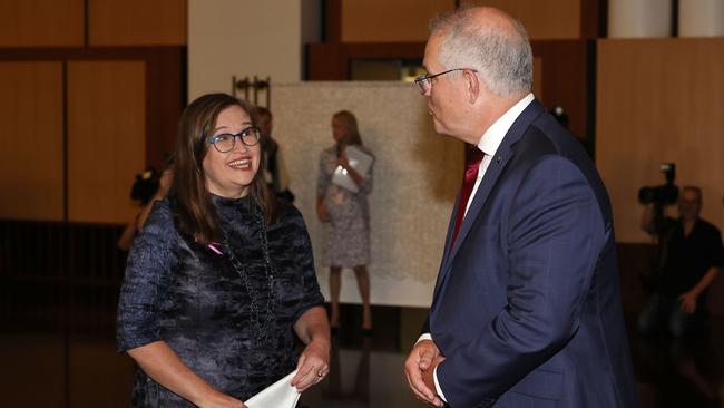 Prime Minister Scott Morrison with Kate Jenkins, Australia's Sex Discrimination Commissioner at an International Women's Day Parliamentary Breakfast in Parliament House in Canberra last week. Picture: NCA NewsWire / Gary Ramage