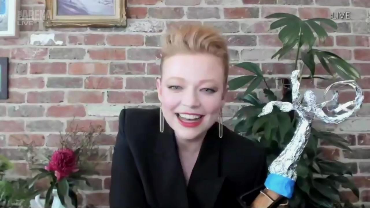 Succession’s Aussie star Sarah Snook was thrilled with the show’s big win, although she did not receive an invidual award. Picture: Foxtel<br/>