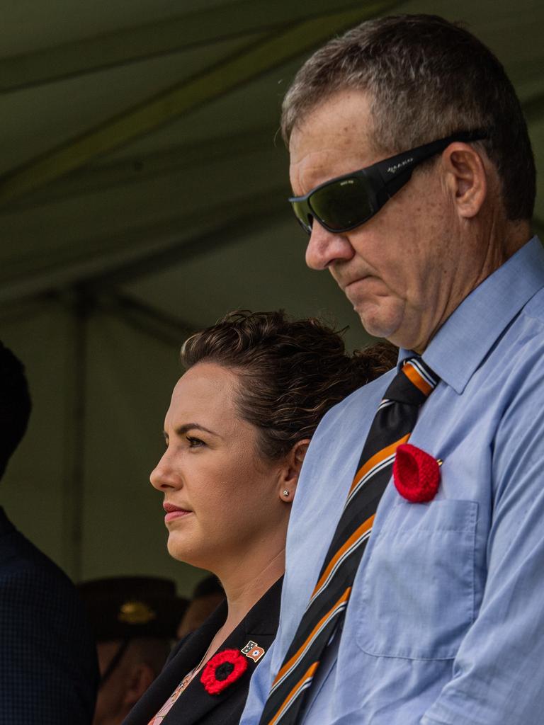 Lia Finocchiaro and Gerard Maley at the Darwin Cenotaph's Remembrance Day service, 2023. Picture: Pema Tamang Pakhrin