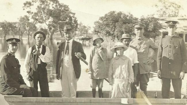 Abdul Wade (third from left) at Bourke during the 1921 flood. Picture: Alan Barton Collection, Bourke Library