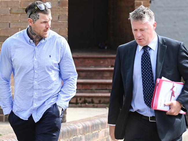 Dugan pictured outside Lithgow courthouse with his lawyer, Paul McGirr. Mr McGirr said the case against Dugan and his best friend, Ben Williams, was ‘fundamentally flawed’. Picture: Jeremy Piper