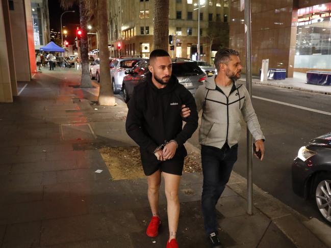 Officers stopped a Lexus CT200HX at the intersection of Hunter and Phillip Streets, Sydney, and seized a mobile phone, $2360 cash and 17.5g of cocaine in 25 separate bags and 4.2g of MDMA. The driver Charles Samuel Percival (pictured) a 24-year-old Whalan man was arrested and taken to Day Street Police Station and charged with two counts of supply prohibited drug (indictable quantity), two counts of supply prohibited drug and deal with property proceeds of crime. Picture: Jonathan Ng