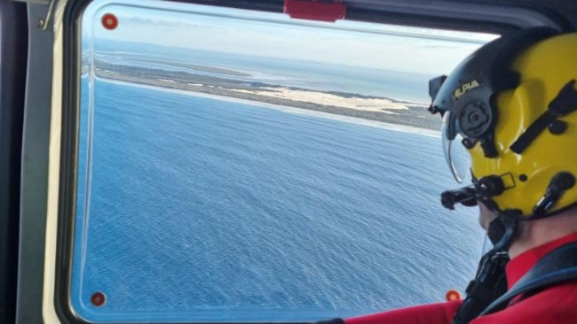 The Westpac Lifesaver Rescue Heli Service took part in the search for the missing surf skier. The aerial search has since been called off. Picture: Surf Life Saving Queensland