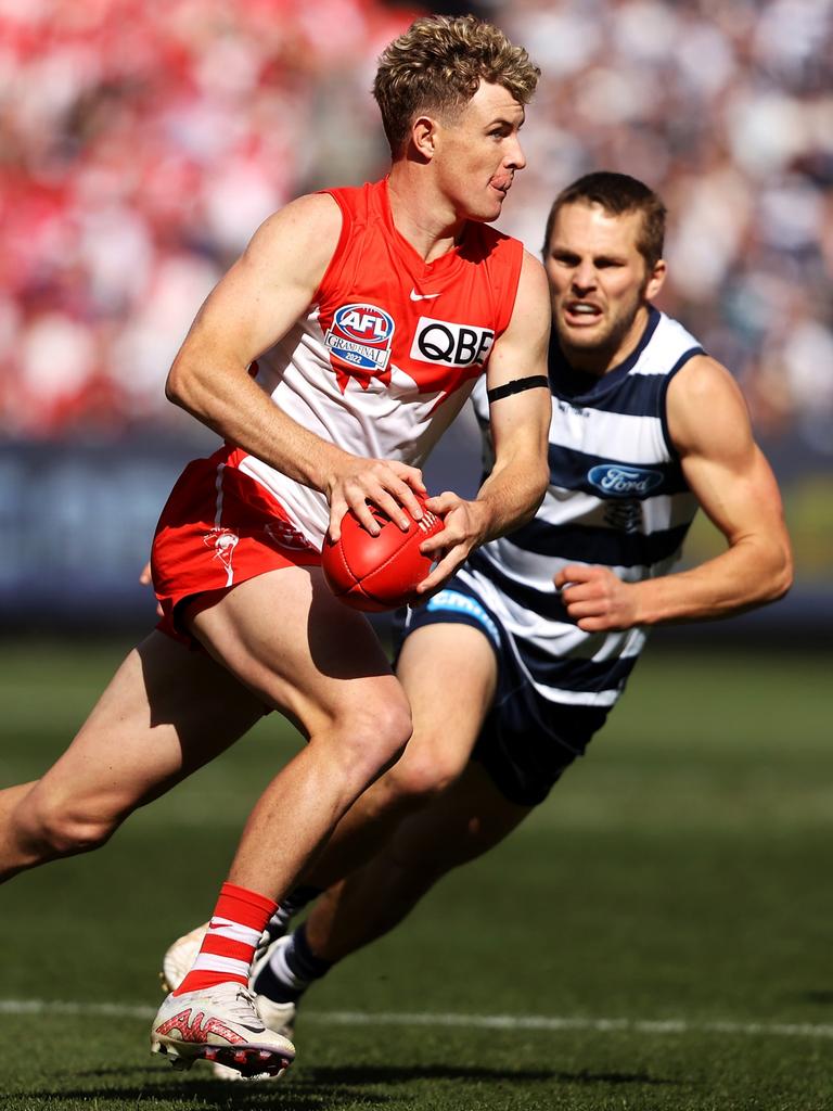 Chad Warner in action during the 2022 grand final against Geelong. Picture: Mark Kolbe/AFL Photos