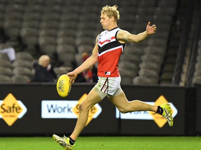 Leigh Williams of the Eastern Football League is seen in action during the AFL Community Championships at Etihad Stadium, Melbourne, Sunday, may 19, 2018. Eastern Football League v Geelong Football League. (AAP Image/James Ross) NO ARCHIVING