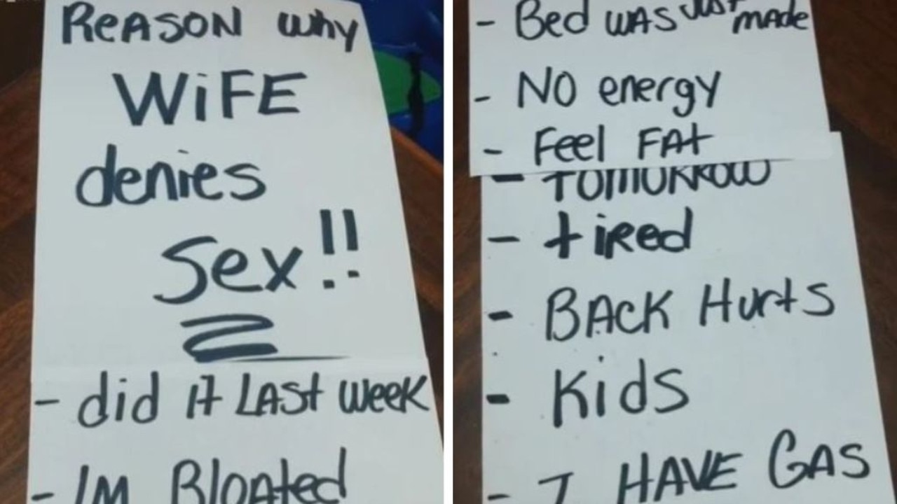 Mans list of excuses from wife to avoid sex backfires news.au — Australias leading news site photo