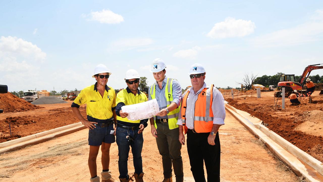 Shane Dignan [right] from Halikos with the Northcrest development team when the project commenced. Picture KATRINA BRIDGEFORD.