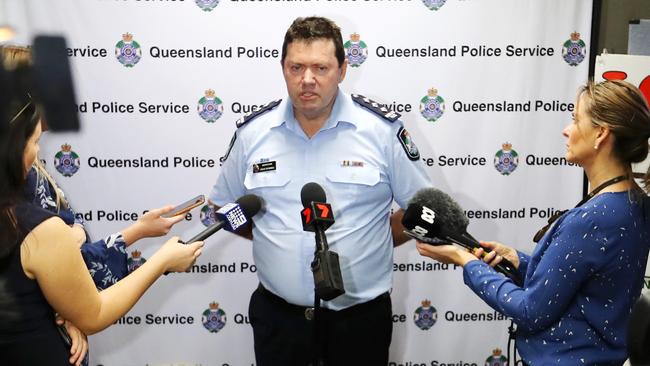 Inspector Steve O'Connell talks to the media about yesterday’s fatal shark attack. Picture: Nigel Hallett