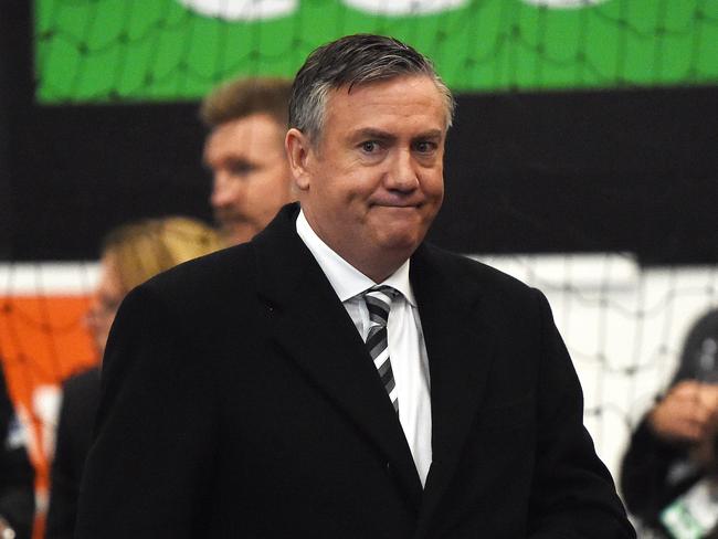 2018 AFL Grand Final Collingwood v West Coast Eagles at the MCG. Collingwood president Eddie McGuire in the change rooms after the match. Picture: Nicole Garmston