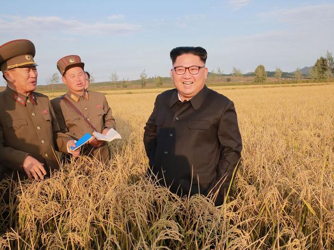 North Korean leader Kim Jong-un visits Farm No. 1116 under Korean People's Army (KPA) Unit 810 at an undisclosed location. Picture: KCNA via KNS