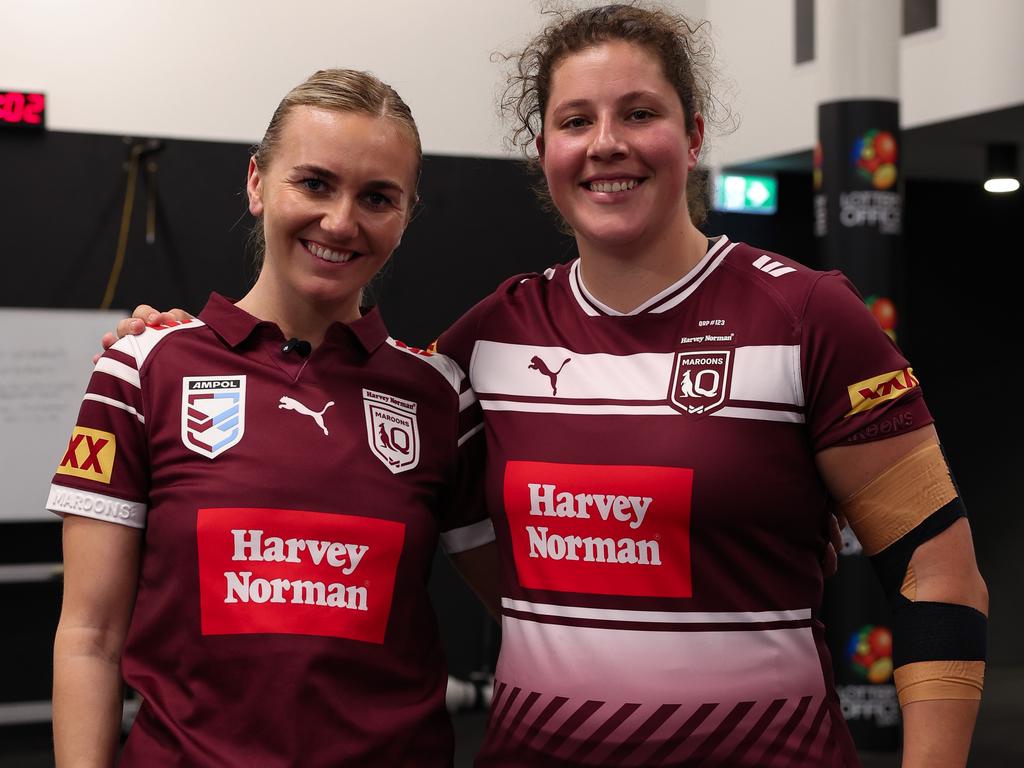 Titmus with Maroons prop Chelsea Lenarduzzi. Picture: Maroons