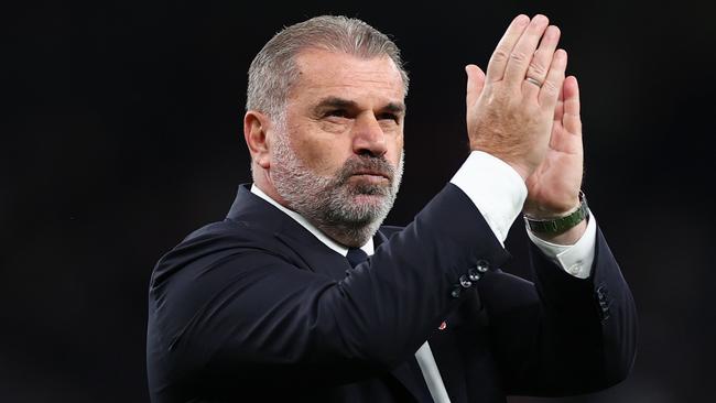 LONDON, ENGLAND - SEPTEMBER 30: Ange Postecoglou, Manager of Tottenham Hotspur, applauds the fans following the team's victory during the Premier League match between Tottenham Hotspur and Liverpool FC at Tottenham Hotspur Stadium on September 30, 2023 in London, England. (Photo by Ryan Pierse/Getty Images)