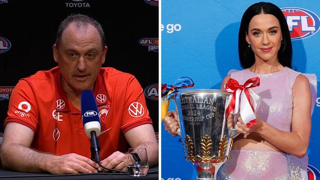 On Grand Final Eve, John Longmire was in a jovial mood regarding a question about Grand Final entertainment pop star Katy Perry.