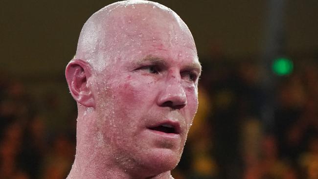Barry Hall is seen after his fight with Paul Gallen during the Code War Boxing night at Margaret Court Arena in Melbourne, Friday, November 15, 2019. (AAP Image/Michael Dodge) NO ARCHIVING, EDITORIAL USE ONLY