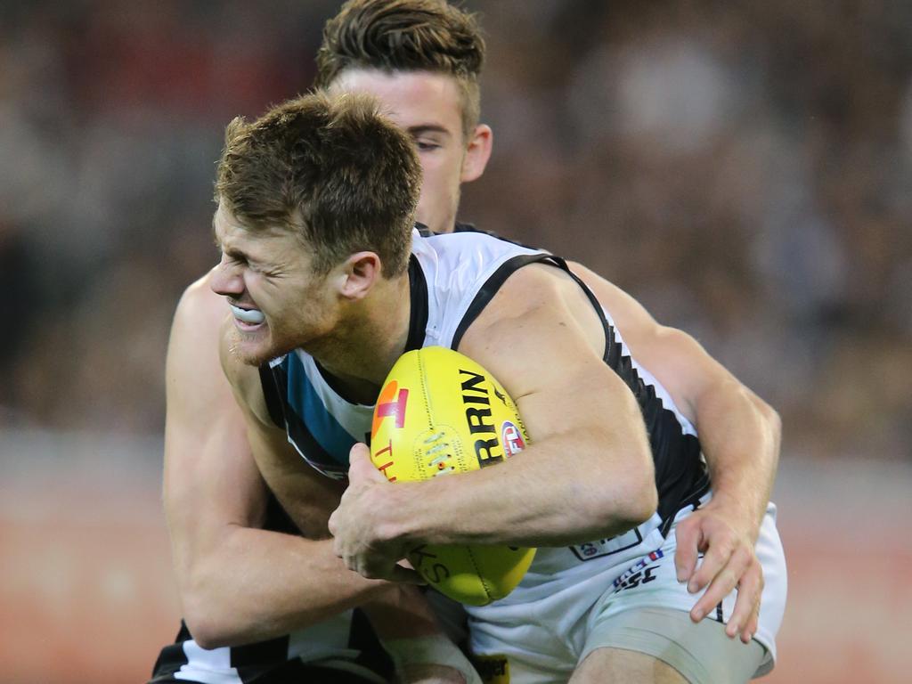 He only had eight touches, but Gray nominates Port’s 2013 elimination final win over Collingwood as his finest footy memory. Picture: AAP