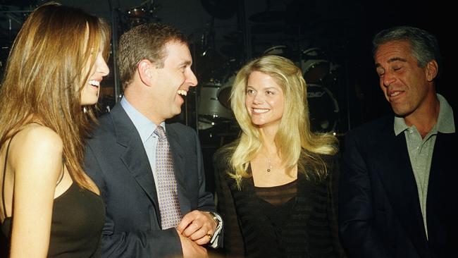 Melania Trump, Prince Andrew, Gwendolyn Beck and Jeffrey Epstein at a party at the Mar-a-Lago club, Palm Beach, Florida, in 2000.