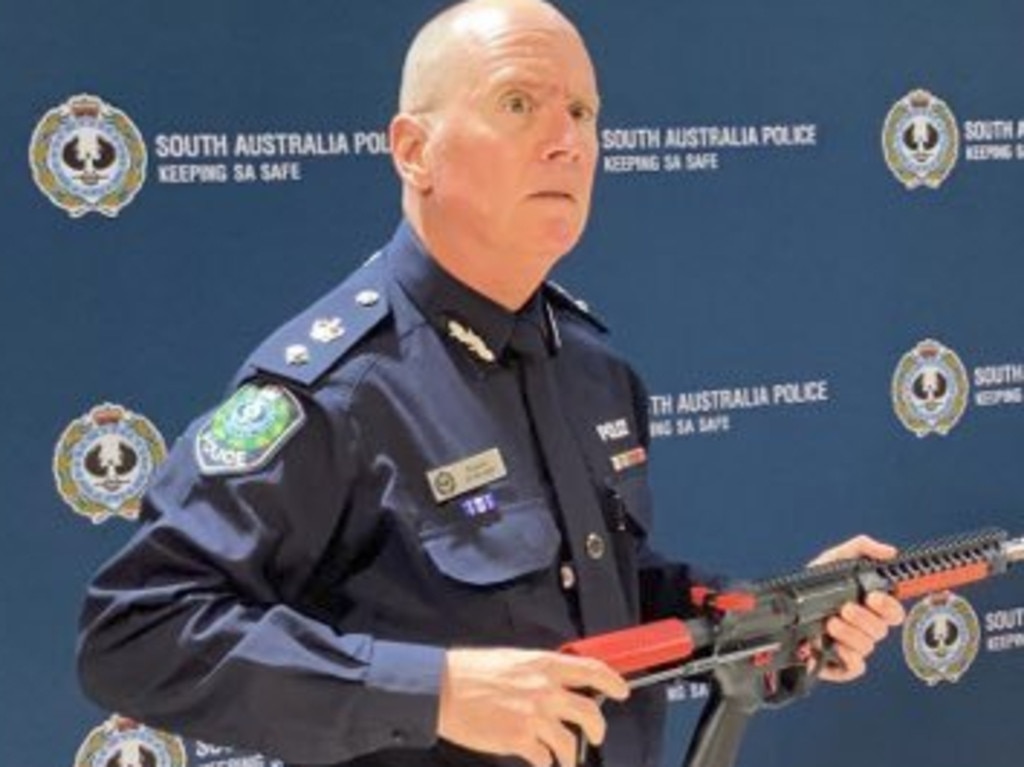 Head of SA Police firearms branch Superintendent Stephen Howard with a gel blaster. Picture: Gabriel Polychronis