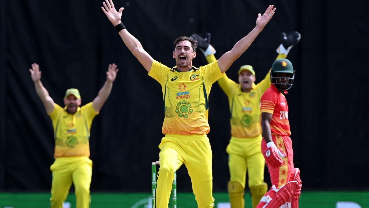 Australia’s Mitchell Starc appeals successfully for LBW Photo by William WEST / AFP