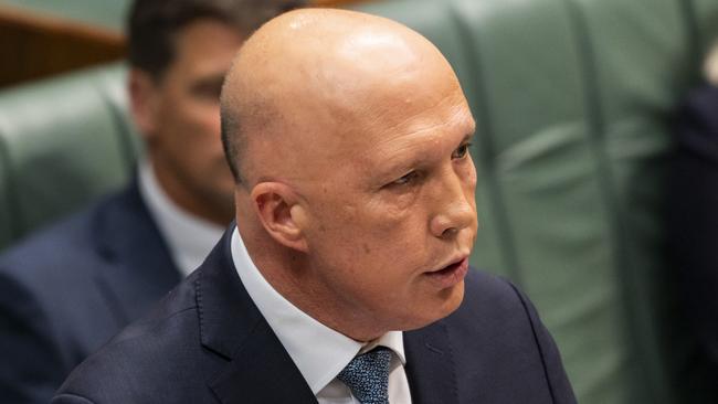 Opposition Leader Peter Dutton delivers his budget reply speech. Picture: Getty Images