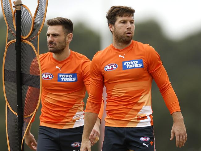 Two of the Giants’ most experience stars Stephen Coniglio and Toby Greene are set to play in the derby. Picture: Phil Hillyard