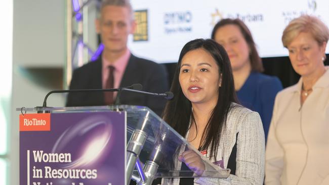 Dyno Nobel senior vice-president Andy Gardner, BHP’s Nima Sherpa, Jobs, Minister for Jobs, Industrial Relations and Women Kelly O’Dwyer and Minerals Council of Australia chair Dr Vanessa Guthrie, at the Rio Tinto Women in Resources National Awards in Canberra. Picture: Supplied