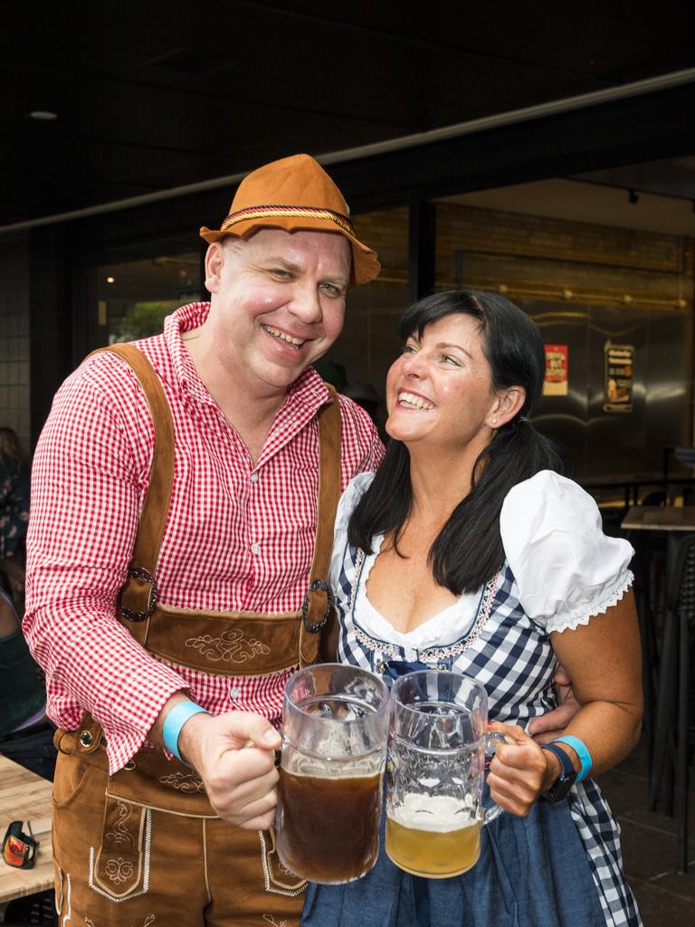 Nathan Price and Jude Ritchie at The Brewhouse as 4 Brothers Brewing and Konig's Biergarten Toowoomba join forces to celebrate Oktoberfest, Saturday, October 23, 2021. Picture: Kevin Farmer