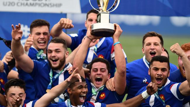 France holds the trophy aloft. Pic: Getty Images