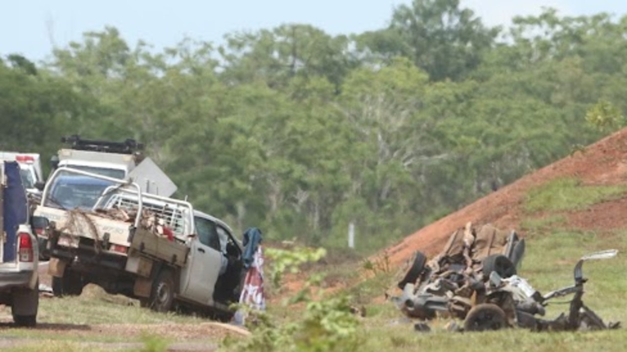 The scene of a serious crash on the Stuart Hwy in Coomalie Creek. Picture: Glenn Campbell