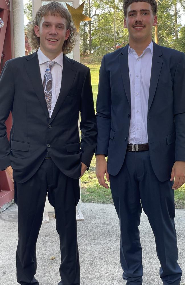 Kaleb Mason and Jeremy Dore arrive at the 2024 Gympie State High School graduation formal.