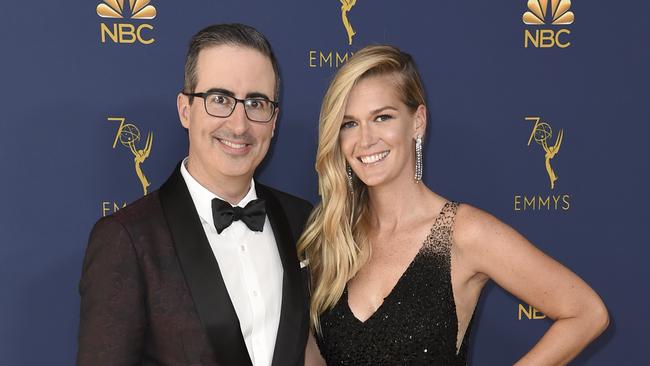 Outstanding Variety Talk Series winner John Oliver and his wife Kate Norley. (Photo by Richard Shotwell/Invision/AP)