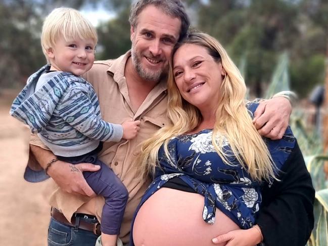 Heather Sherwell, with her partner Nathan Coffey and son Arlo Coffey. She is one of many people in regional Victoria worried for the future in the wake of limited regional childcare options. PICTURE: Supplied.