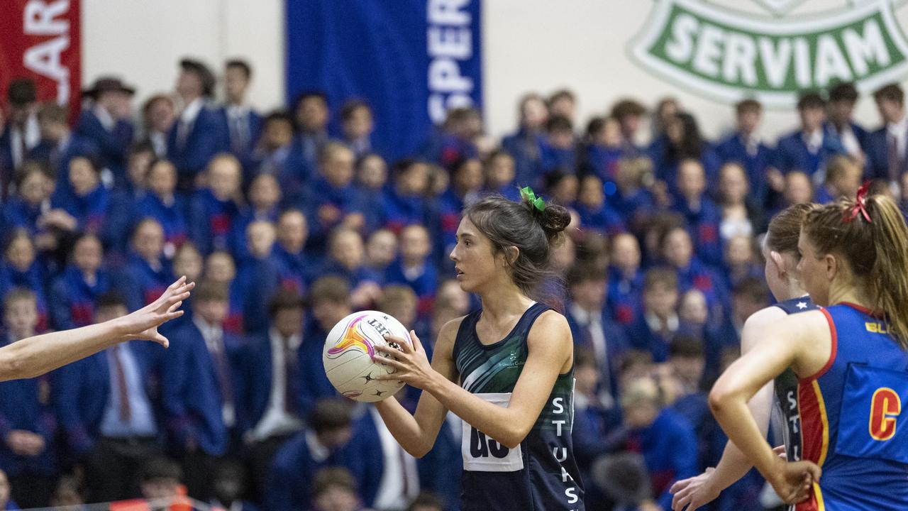 Willow Smith of St Ursula's Senior B against Downlands Second VII in Merici-Chevalier Cup netball at Salo Centre, Friday, July 19, 2024. Picture: Kevin Farmer