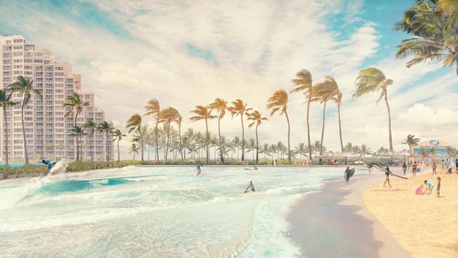 Another early artist impression of the Endless Surf Wave Lagoon planned for Parkwood on the Gold Coast.