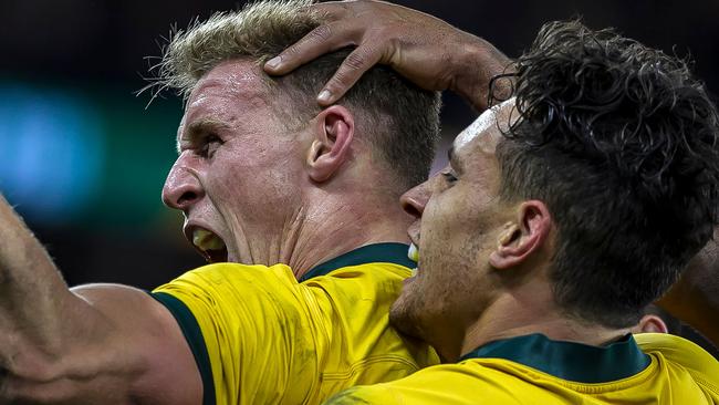 Reece Hodge scored one of the wallabies six tries on Saturday night.