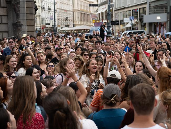 Heartbroken Swifties gathered in Vienna on Thursday, the night her first concert was supposed to take place. Picture: Thomas Kronsteiner/Getty Images