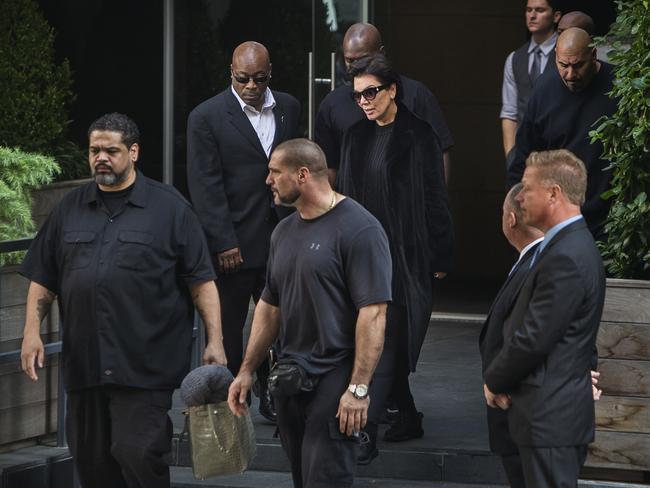 Kris Jenner is surrounded by security as she leaves the New York residence where her daughter Kim Kardashian West is staying. Picture: AP/Andres Kudacki