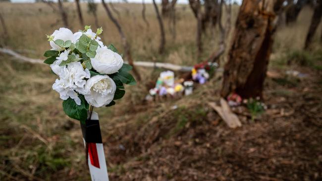 Bochara fatal crash where four people were killed in a car accident. Hamilton. Tributes are placed at scene of the crash on Wannon-Nigretta Falls Road. Picture: Jake Nowakowski