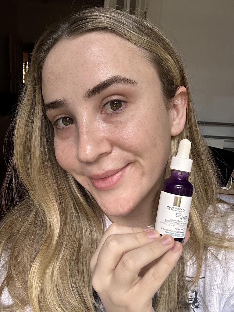 Philippa after using the La Roche-Posay Mela B3 Niacinamide Serum. Picture: Supplied/Philippa Tonkin