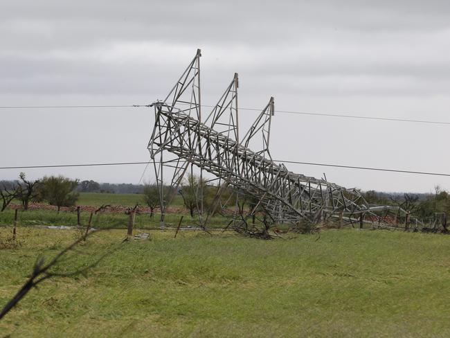 Power lines are damaged north of Melrose in South Australia. Picture: Dylan Coker