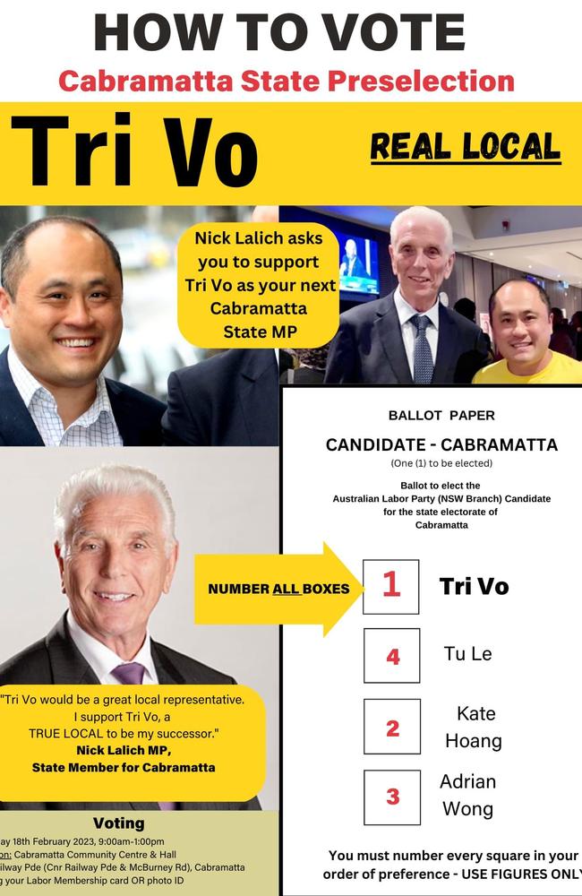 Internal election material supplied by winning candidate Tri Vo.