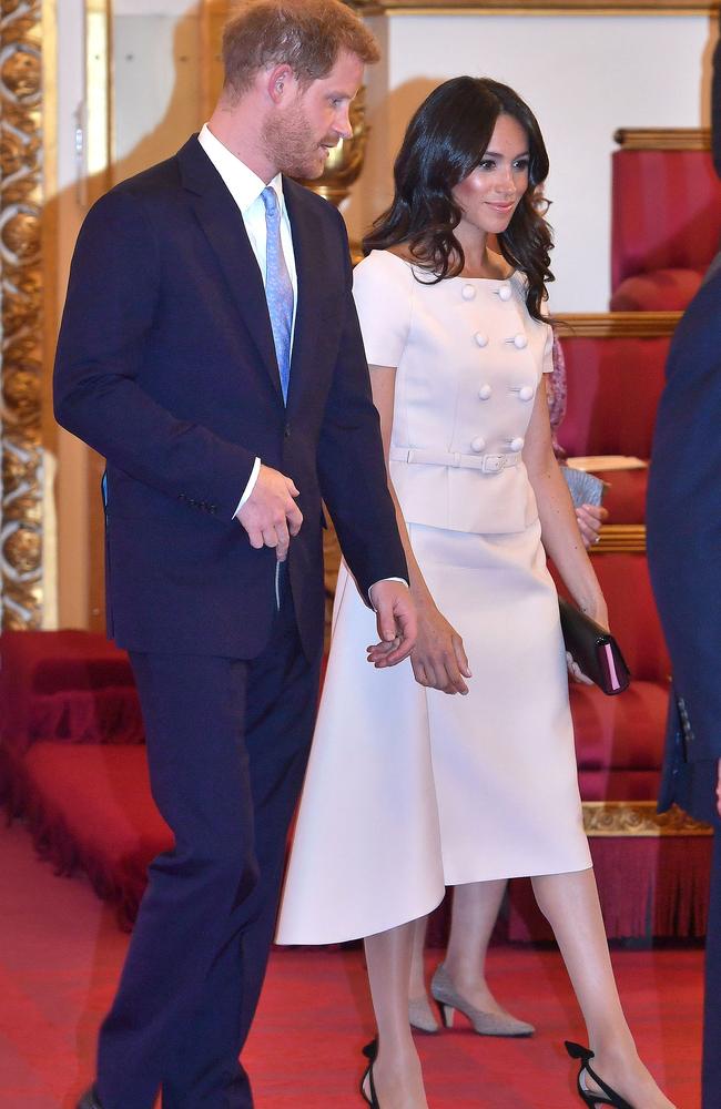 The Duke and Duchess of Sussex attend the Queen’s Young Leaders Awards Ceremony at Buckingham Palace. Picture: MEGA