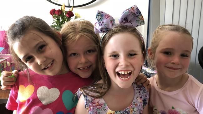 Olivia Douglas (centre, right), with her friends Brydee (left), Miley (centre, left) and Olivia's cousin Amelia (right). Picture: Supplied.