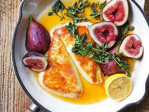 Saganaki kefalotyri with orange blossom.