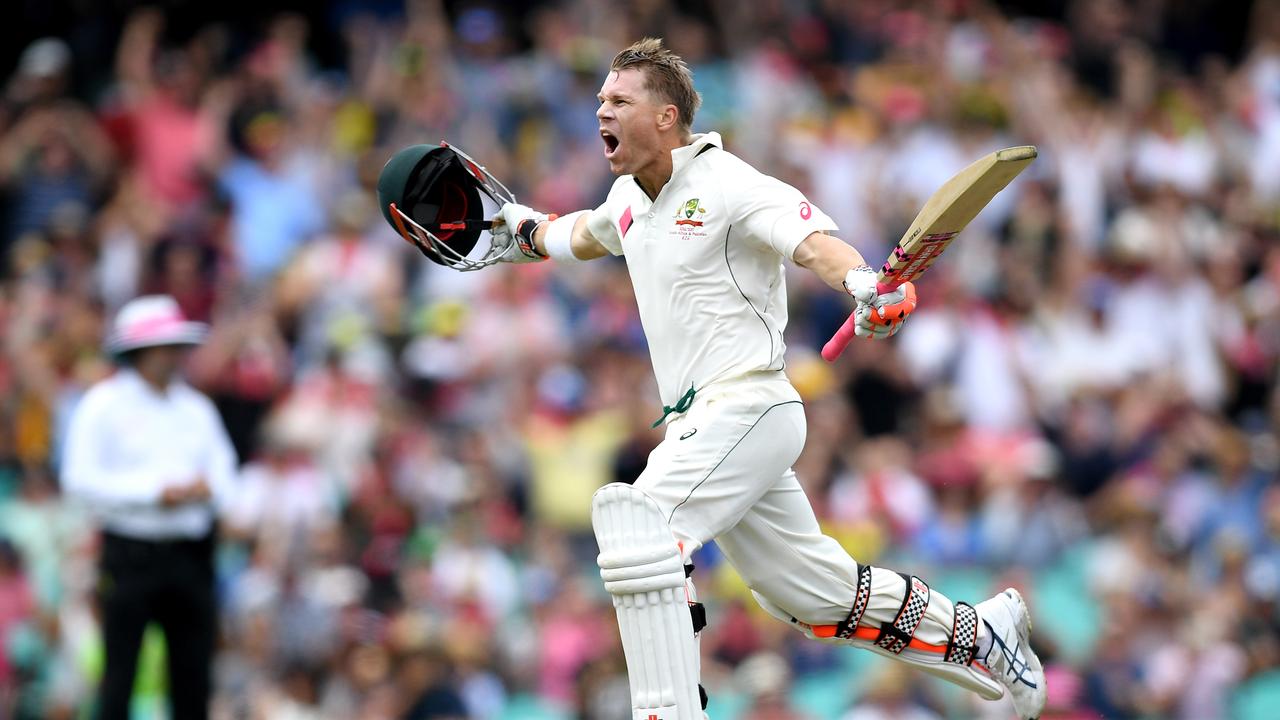 David Warner celebrates his century in a session against Pakistan in 2017. Picture: Getty