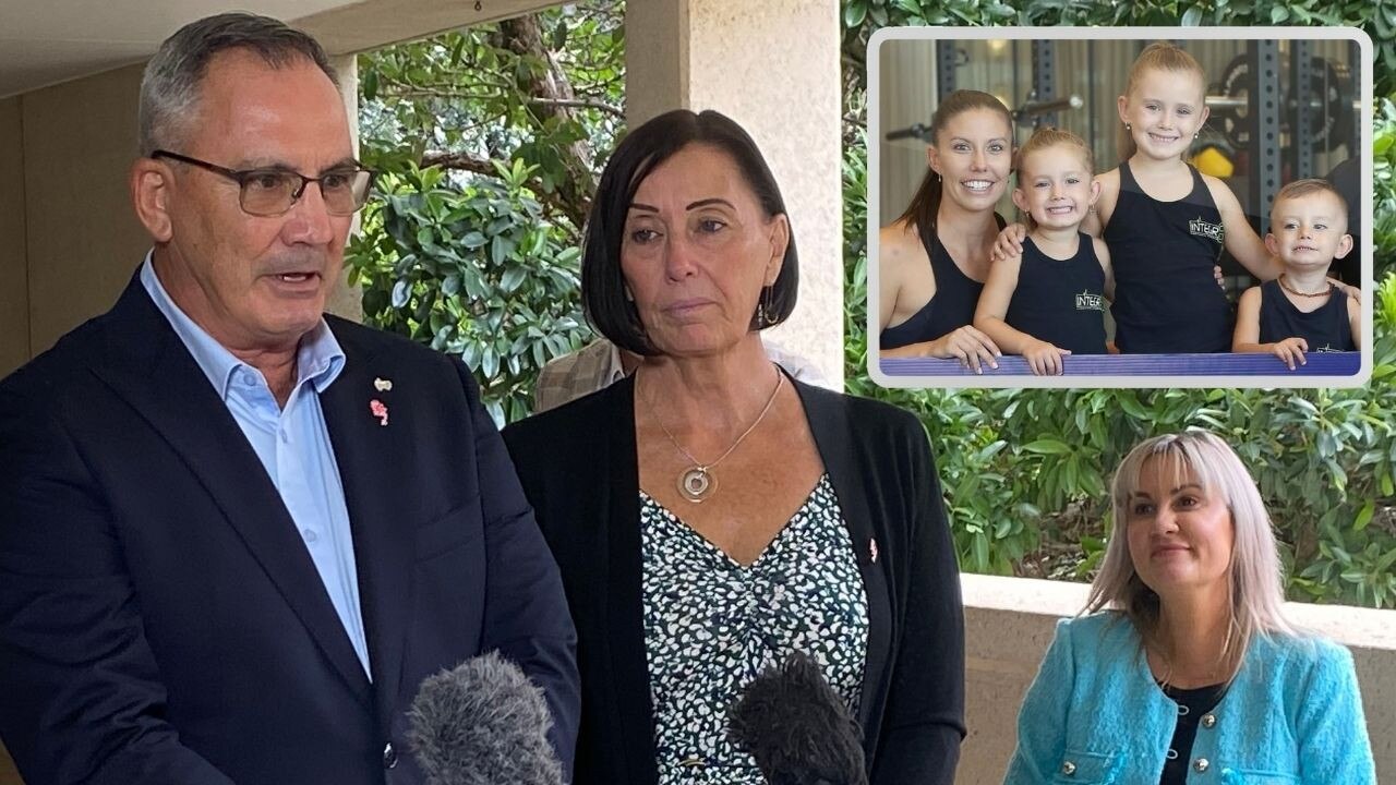 Sue and Lloyd Clarke at Parliament House on Tuesday and inset, Hannah Clarke with her three children.