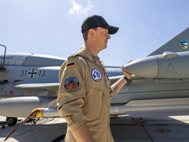 Inspecting an Eurofighter Typhoon, German Lieutenant Colonel Wolfram Weichert says the Territory is so wide and large which means pilots can fly aircraft to a more "tactical advantage", in comparison to Germany. Picture: Floss Adams.