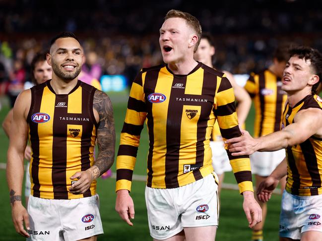 James Sicily stands up for Jack Ginnivan. Picture: Getty Images