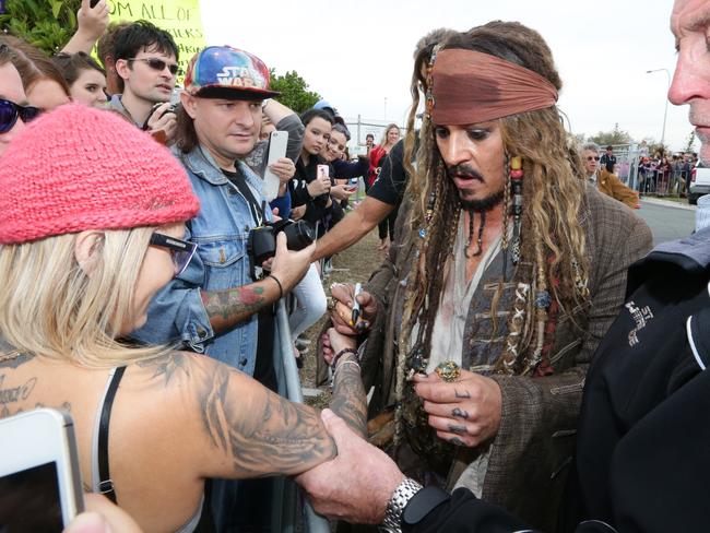 Johnny Depp meeting fans after filming at Cleveland. Picture: Peter Wallis