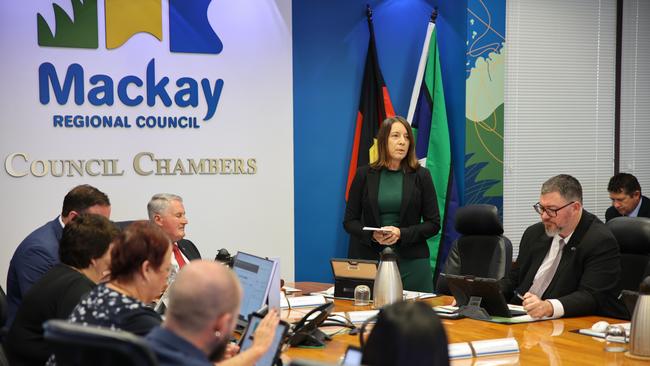 Belinda Hassan speaking at an ordinary meeting of Mackay Regional Council, April 24, 2024. Picture: Contributed