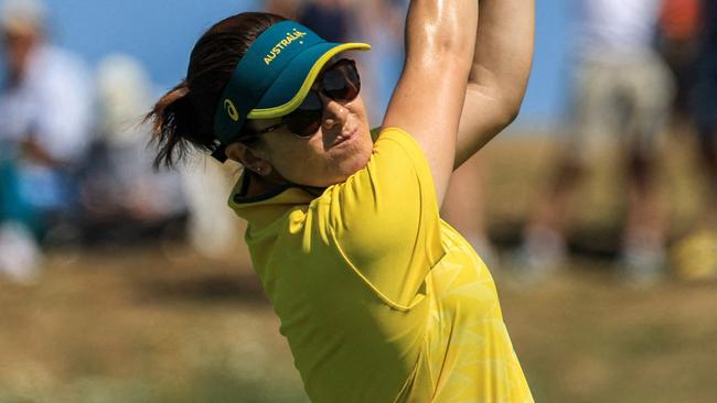 Australia's Hannah Green competes during round 4 of the womenâs golf individual stroke play of the Paris 2024 Olympic Games at Le Golf National in Guyancourt, south-west of Paris, on August 10, 2024. (Photo by Emmanuel DUNAND / AFP)